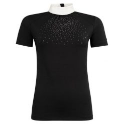 Damska koszulka polo na zawody BR Equitation Derby. Czarne koszule damskie BR, bez wzorów, sportowe, bez kołnierzyka, bez ramiączek. Za 241.50 zł.