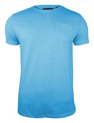Błękitny T-Shirt (Koszulka) z Kieszonką, Bez Nadruku -Brave Soul- Męski, Okrągły Dekolt, Niebieski. Niebieskie t-shirty męskie Brave Soul, na lato, l, bez wzorów, z bawełny, casualowe, bez kołnierzyka. Za 45.00 zł.