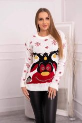 Sweter świąteczny z reniferem ecru. Swetry damskie KESI, l, bez wzorów, z wełny, wizytowe, bez kołnierzyka, plus size, bez ramiączek, długie, bez kaptura. Za 125.45 zł.