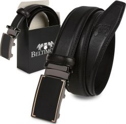 Beltimore Pasek męski skórzany klamra automat czarny Beltimore A08. Czarne paski damskie Beltimore, bez wzorów. Za 57.99 zł.