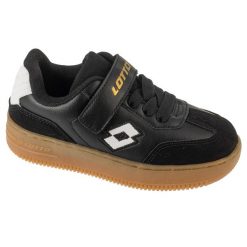 Buty halowe do piłki nożnej chłopięce, Makera K. Brązowe buty sportowe chłopięce Lotto, bez wzorów, bez zapięcia, do piłki nożnej. Za 99.99 zł.