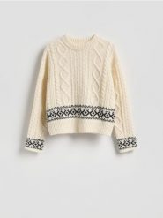 Wełniany sweter - złamana biel. Swetry damskie Reserved, l, bez wzorów, z wełny, bez kołnierzyka, bez ramiączek, bez kaptura. Za 259.99 zł.