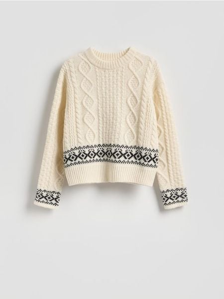 Wełniany sweter - złamana biel. Swetry damskie Reserved, l, bez wzorów, z wełny, bez kołnierzyka, bez ramiączek, bez kaptura. Za 259.99 zł.