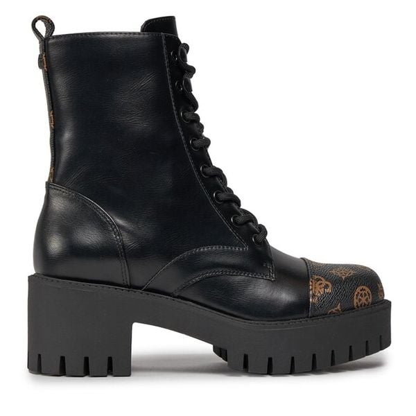 Trzewiki Guess. Czarne botki damskie Guess, bez obcasa, na słupku, bez zapięcia. Za 759.99 zł.