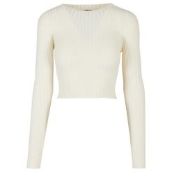 Pullover court dzianina prążkowana z zakręconym tyłem dla kobiet Urban Classics. Białe swetry damskie Urban Classics, na zimę, bez wzorów, z dzianiny, bez kołnierzyka, bez ramiączek, krótkie, bez kaptura. Za 237.00 zł.