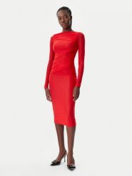 PINKO Sukienka koktajlowa 104838 A2H1 R48 Czerwony Slim Fit. Czerwone sukienki damskie Pinko, xs, bez wzorów, z syntetyku, wizytowe, bez kołnierzyka, bez ramiączek. Za 769.99 zł.