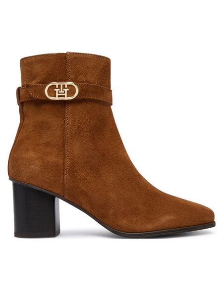 Tommy Hilfiger Botki Th Strap Suede Block Heel Boot FW0FW09521 Beżowy ciemny. Brązowe botki damskie Tommy Hilfiger, ze skóry, bez obcasa, na słupku, bez zapięcia. Za 576.99 zł.