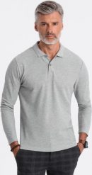 Ombre Longsleeve męski z kołnierzykiem polo - szary melanż V4 OM-POBL-0114 S. Szare bluzki z długim rękawem męskie Ombre, m, bez wzorów, bez ramiączek. Za 49.99 zł.