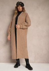 Ciemnobeżowy Długi Kardigan Bez Zapięć z Kieszeniami i Ściągaczami przy Mankietach Jackidra. Brązowe kardigany damskie Renee, uniwersalny, bez wzorów, eleganckie, bez kołnierzyka, bez ramiączek, długie, bez kaptura. Za 159.99 zł.