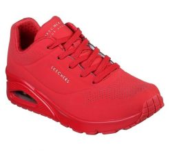 Buty do chodzenia damskie, Skechers Uno-Stand on Air. Czerwone obuwie sportowe damskie Skechers, bez wzorów, z materiału, trekkingowe. Za 279.99 zł.