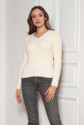 Sweter z Dekoltem w Szpic - Ecru. Swetry damskie Lanti, l, bez wzorów, z materiału, bez kołnierzyka, bez ramiączek, bez kaptura. Za 229.90 zł.