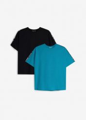 T-shirt z czystej bawełny organicznej (2 szt.). Czarne koszule dla chłopców bonprix, bez wzorów, z bawełny, bez kołnierzyka, bez ramiączek. Za 74.99 zł.