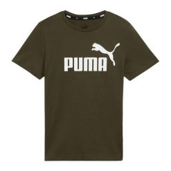 Koszulka t-shirt dziecięca dla chłopca bawełna zielona oliwkowa logo PUMA. Zielone t-shirty dla chłopców Puma, bez wzorów, z bawełny, bez ramiączek. Za 39.90 zł.