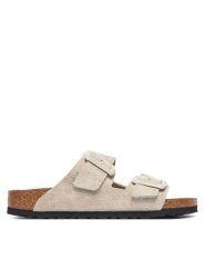 Birkenstock Klapki Arizona Cushion Buckle 1033088 Kremowy. Białe klapki damskie Birkenstock, bez wzorów, ze skóry, bez obcasa. Za 629.99 zł.
