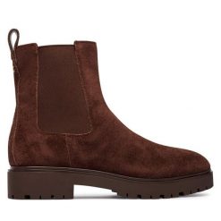Sztyblety LAUREN RALPH LAUREN. Brązowe botki damskie Lauren Ralph Lauren, bez obcasa, na płaskiej podeszwie, bez zapięcia. Za 879.99 zł.