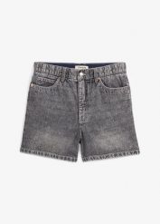 Szorty dżinsowe high waist, low stretch. Niebieskie szorty damskie bonprix, bez wzorów, z denimu, z podwyższonym stanem. Za 109.99 zł.