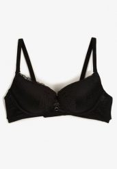 Czarny Elegancki Biustonosz z Koronką i Zapięciem na Haftki Mairiel. Czarne biustonosze Renee, bez wzorów, z jeansu. Za 34.99 zł.