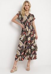 Czarna Bawełniana Sukienka Boho z Gumką w Talii i Wzorem Paisley Sirrelia. Czarne sukienki damskie Born2be, l, bez wzorów, z bawełny, boho, bez kołnierzyka, bez ramiączek, maxi. Za 39.99 zł.