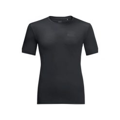 Koszulka Jack Wolfskin Tech. Czarne koszulki sportowe męskie Jack Wolfskin, l, bez wzorów, z materiału, bez kołnierzyka, bez ramiączek, trekkingowe. Za 197.00 zł.