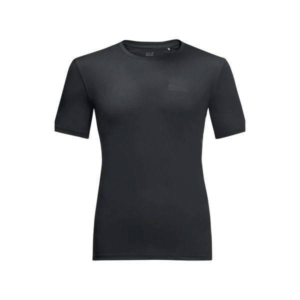 Koszulka Jack Wolfskin Tech. Czarne koszulki sportowe męskie Jack Wolfskin, l, bez wzorów, z materiału, bez kołnierzyka, bez ramiączek, trekkingowe. Za 197.00 zł.