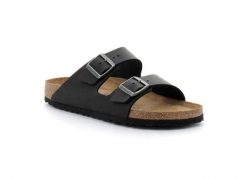 Klapki Birkenstock Arizona Czarne Damskie. Czarne klapki damskie Birkenstock, bez wzorów, z nubiku, klasyczne, bez obcasa. Za 566.60 zł.