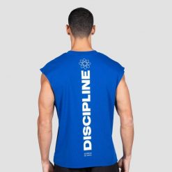 Koszulka męska fitness bez rękawów niebieska Discipline. Niebieskie koszulki sportowe męskie GYMBEAM, m, bez wzorów, z bawełny, bez kołnierzyka, bez ramiączek, na fitness i siłownię. Za 80.90 zł.