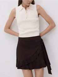 Spódnica mini - ciemnobrązowy. Brązowe spódnice damskie Reserved, l, bez wzorów, z dzianiny, mini, rozkloszowane. Za 59.99 zł.