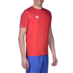 Koszulka sportowa Arena Team Line Ss Tee. Czerwone koszulki sportowe męskie Arena, xs, bez wzorów, z materiału, bez kołnierzyka, bez ramiączek, do pływania. Za 39.99 zł.