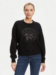 Guess Bluza W5YQ07 KB681 Czarny Regular Fit. Czarne bluzy damskie Guess, xxl, z aplikacjami, z bawełny, bez kaptura. Za 329.99 zł.