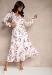 Biało-Fuksjowa Plisowana Spódnica z Wiskozą w Kwiatowy Print Rivavina. Białe spódnice damskie Renee, l, bez wzorów, z wiskozy, eleganckie, midi, proste. Za 99.99 zł.