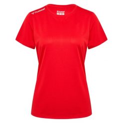 Damski jersey Hummel. Czerwone koszulki sportowe damskie Hummel, bez wzorów, z jersey, sportowe, bez kołnierzyka. Za 129.50 zł.