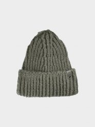 4F Czapka beanie damska - zielona S. Zielone czapki i kapelusze damskie 4f, na zimę, bez wzorów, z dzianiny, klasyczne. Za 59.99 zł.