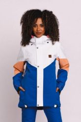 Kurtka narciarska i snowboardowa 1080 - pastelowa brzoskwinia, biel i błękit. Białe kurtki damskie OOSC, na zimę, xl, bez wzorów, z materiału, z kapturem. Za 1,445.99 zł.