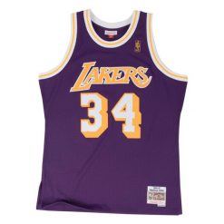 Koszulka NBA Los Angeles Lakers Shaquille O'Neal. Fioletowe koszule męskie Mitchell & Ness, m, bez wzorów, bez kołnierzyka, bez ramiączek. Za 517.00 zł.