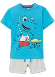 T-shirt + szorty (2 części). Niebieskie szorty dla chłopców bonprix, bez wzorów, bez ramiączek. Za 74.99 zł.