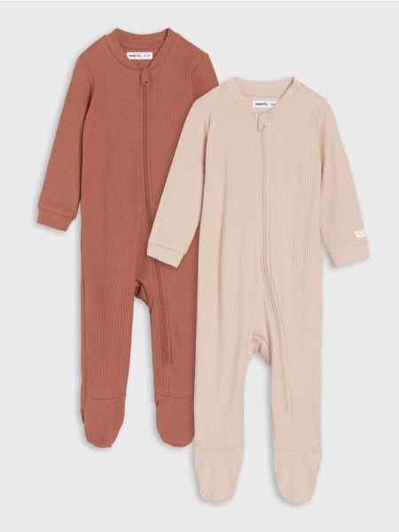 Śpiochy z prążkowanej dzianiny 2 pack - beżowy. Brązowe śpioszki niemowlęce Sinsay, z dzianiny, bez ramiączek. Za 39.99 zł.