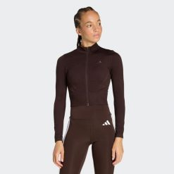 Bluza Workout Essentials Full-Zip Knit. Brązowe bluzy sportowe damskie Adidas, m, bez wzorów, z dzianiny, bez kaptura, na fitness i siłownię, climacool (adidas). Za 240.65 zł.