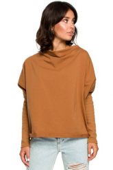 Karmelowa Oversizowa Bluza z Dekoltem Typu Woda. Brązowe bluzki damskie MOE, l, bez wzorów, z bawełny, bez kaptura. Za 209.90 zł.