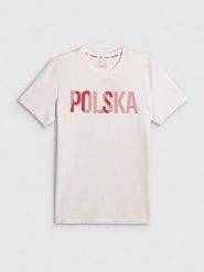 4F Koszulka kibica męska - biała L. Białe t-shirty męskie 4f, l, bez wzorów, z bawełny, bez kołnierzyka. Za 69.99 zł.