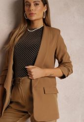 Ciemnobeżowa Marynarka Rhenona. Brązowe żakiety damskie Renee, l, bez wzorów, z koronki, eleganckie. Za 119.99 zł.