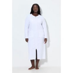 Damskie Szlafrok dwukierunkowy zamek błyskawiczny frotte miękki w dotyku. Białe szlafroki damskie Ulla Popken, l, bez wzorów, z bawełny, plus size, bez ramiączek, bez kaptura. Za 239.99 zł.