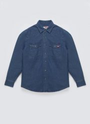 Koszula męska jeansowa niebieska Western 121. Niebieskie koszule męskie Big Star, l, bez wzorów, z denimu, sportowe, bez kołnierzyka, bez ramiączek. Za 279.99 zł.