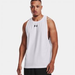 Koszulka koszykarska męska Under Armour Baseline Cotton Tank 100. Białe t-shirty męskie Under Armour, m, bez wzorów, bez kołnierzyka. Za 109.99 zł.