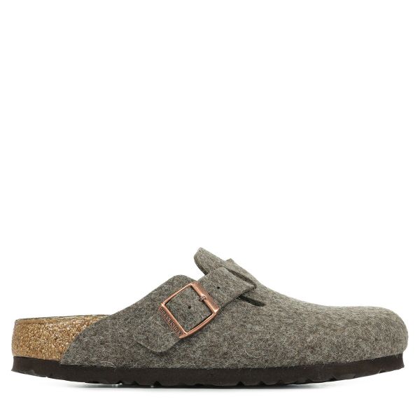 Klapki damskie Birkenstock Boston. Brązowe klapki damskie Birkenstock, bez wzorów, z materiału, bez obcasa. Za 716.00 zł.