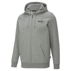Męska rozpinana bluza z kapturem i logo Essentials PUMA Medium Gray Heather. Szare bluzy męskie Puma, m, bez wzorów, z kapturem. Za 285.23 zł.