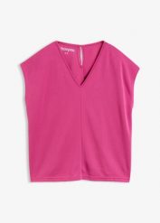 T-shirt z piki z wiskozy. Czerwone bluzki damskie bonprix, bez wzorów, z wiskozy, eleganckie, bez kołnierzyka, bez ramiączek. Za 32.99 zł.