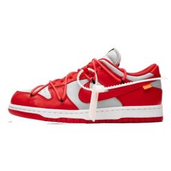 Buty do chodzenia dla dorosłych Nike Off-White Dunk Low University Red. Szare obuwie sportowe damskie OFF-WHITE, bez wzorów, do koszykówki. Za 2,665.32 zł.