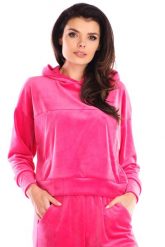 Damska Bluza Typu Kangurka z Weluru - Różowa. Czerwone bluzki damskie Awama, l, bez wzorów, z elastanu, bez kaptura. Za 228.90 zł.