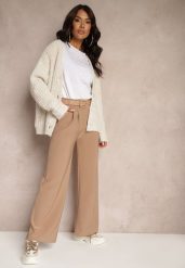Ciemnobeżowe Garniturowe Spodnie High Waist z Gumką i Dodatkowym Paskiem w Talii Mattine. Brązowe jeansy dla dziewczynek Renee, z jeansu, eleganckie, z podwyższonym stanem. Za 39.99 zł.