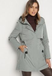 Zielona Klasyczna Kurtka Parka z Kapturem i Ściągaczem w Talii Tulasira. Zielone kurtki damskie Born2be, l, bez wzorów, z jeansu, z kapturem. Za 219.99 zł.